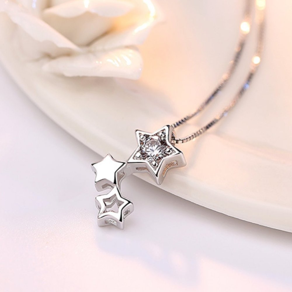 NEW 925 Sterling Silver Diamond Star Necklace A1 - Picture 3 of 6